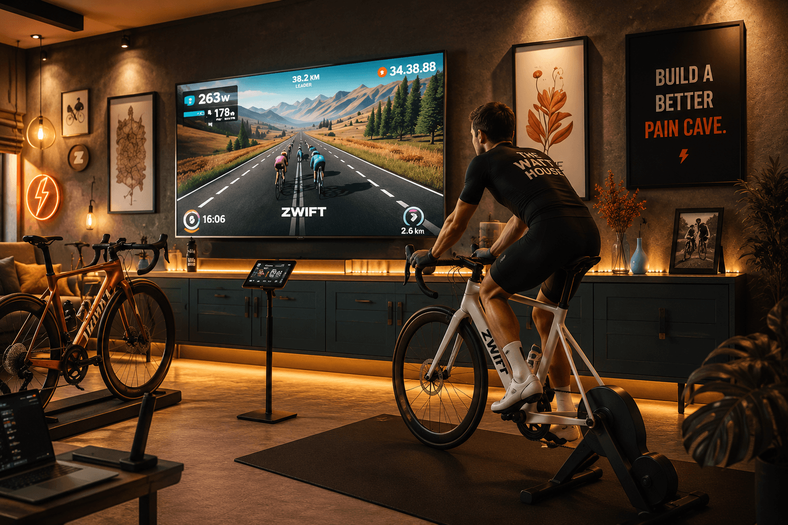 A fully optimised home pain cave setup.